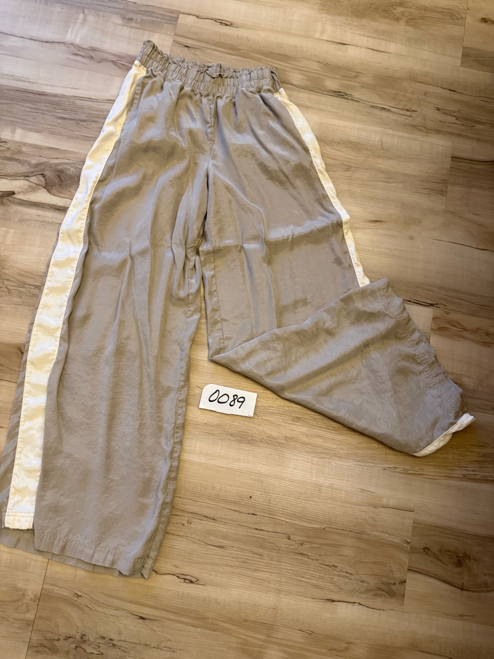 aerie Taupe Satin Joggers with Cream Side Stripe